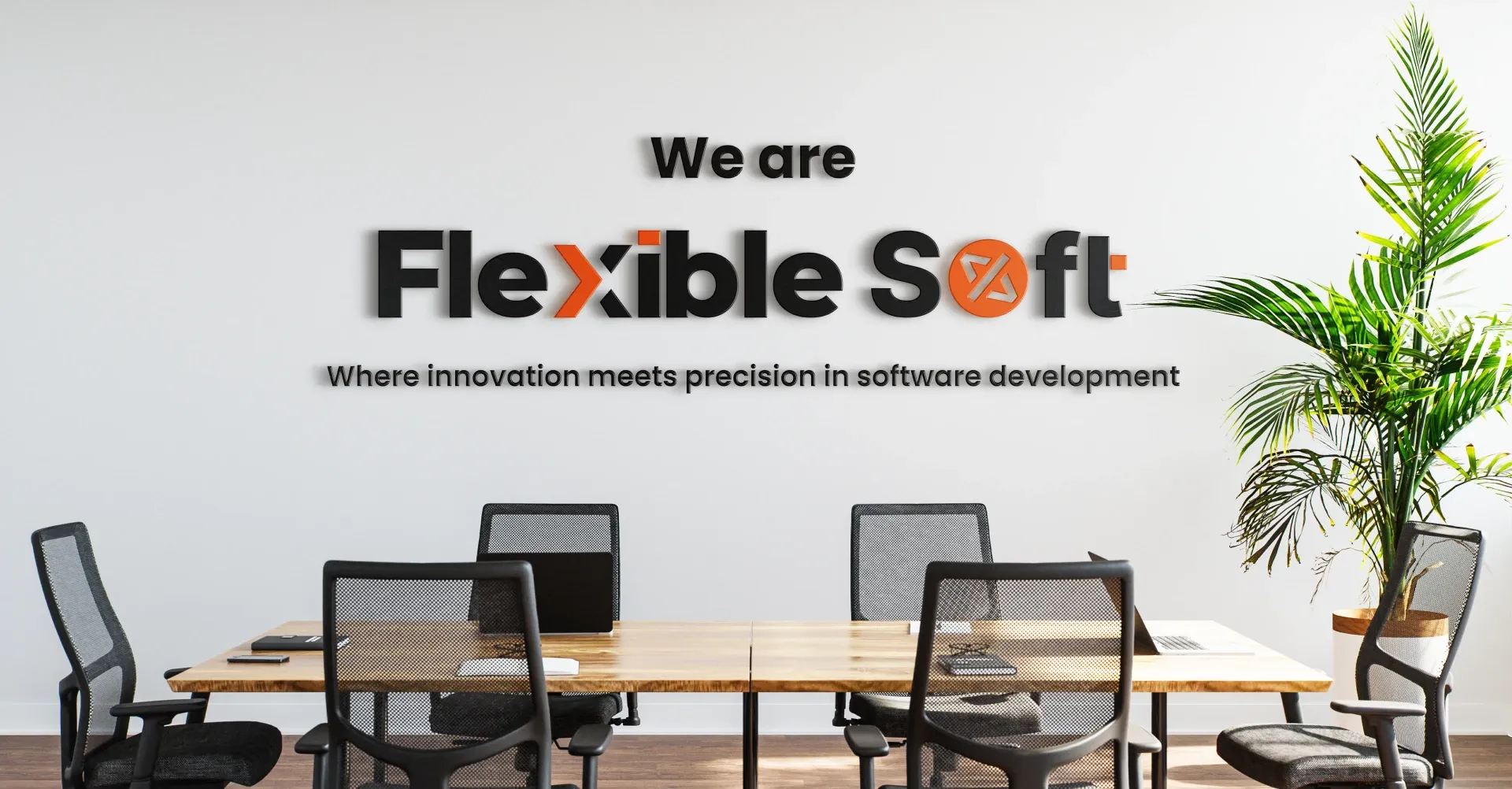 Background image showing Flexible Soft team and workspace